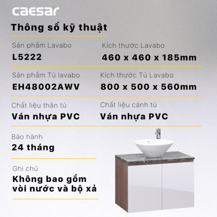 Tủ lavabo CAESAR L5222 EH48002AWV - Ảnh 4