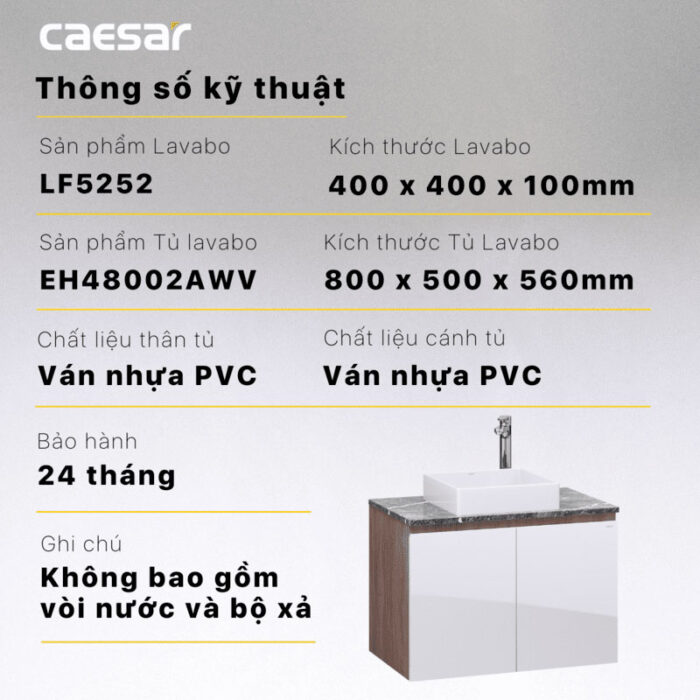 Tủ lavabo CAESAR LF5252 EH48002AWV - Ảnh 4