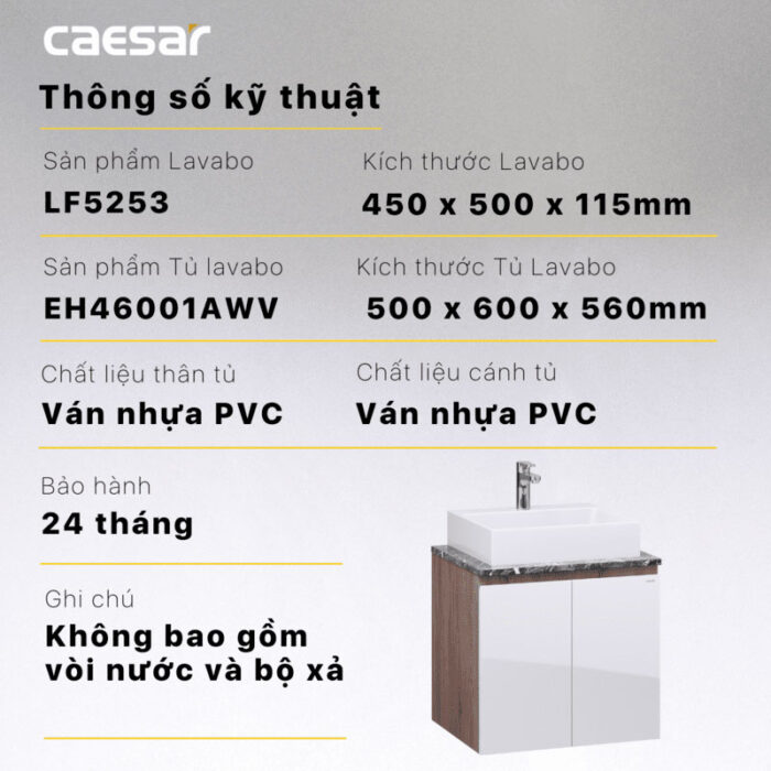 Tủ lavabo CAESAR LF5253 EH46001AWV - Ảnh 3