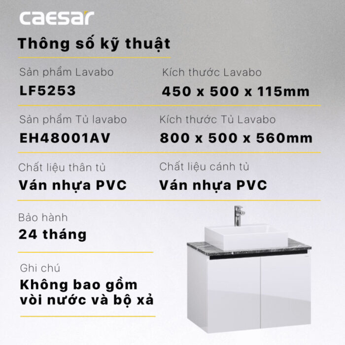 Tủ lavabo CAESAR LF5253 EH48001AV - Ảnh 4
