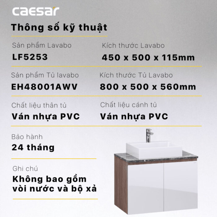 Tủ lavabo CAESAR LF5253 EH48001AWV - Ảnh 4