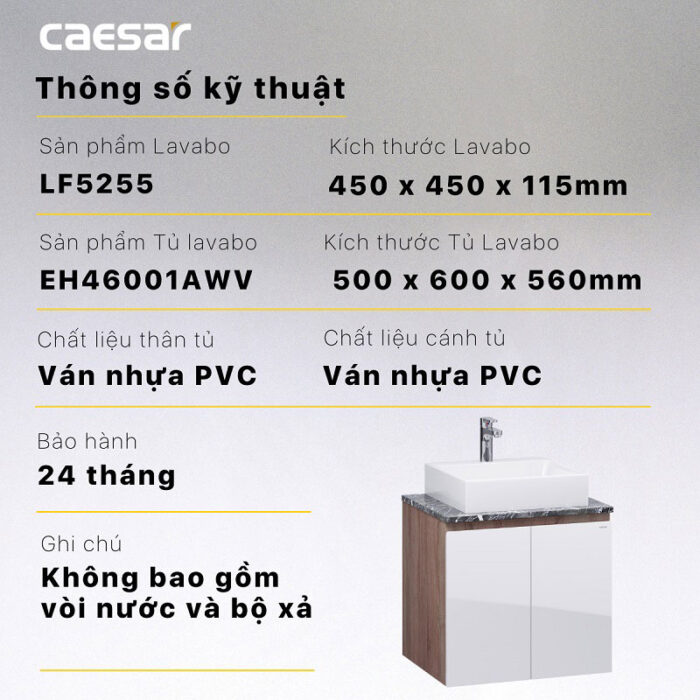 Tủ lavabo CAESAR LF5255 EH46001AWV - Ảnh 4