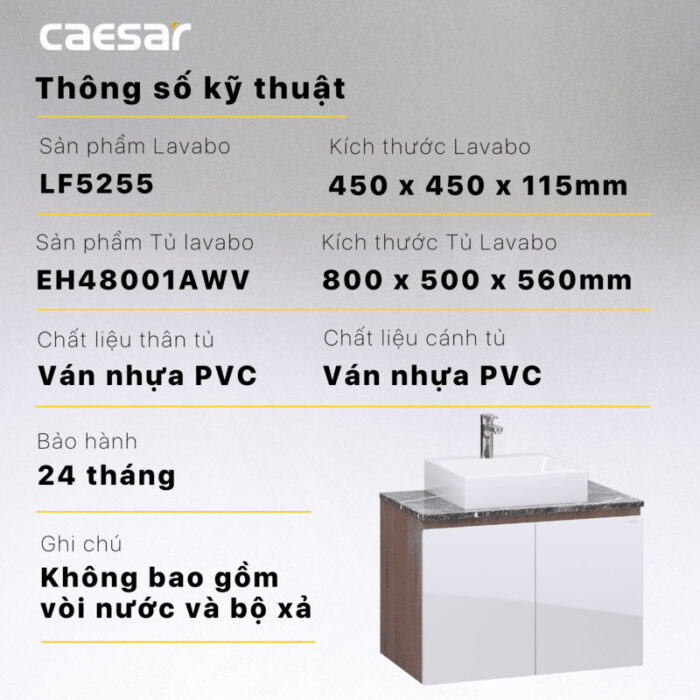 Tủ lavabo CAESAR LF5255 EH48001AWV - Ảnh 4