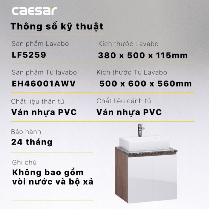 Tủ lavabo CAESAR LF5259 EH46001AWV - Ảnh 4
