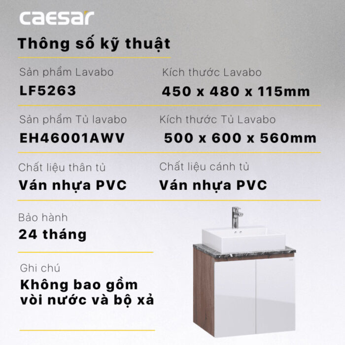 Tủ lavabo CAESAR LF5263 EH46001AWV - Ảnh 4