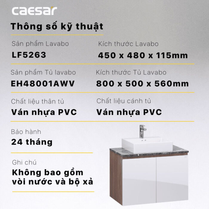 Tủ lavabo CAESAR LF5263 EH48001AWV - Ảnh 5