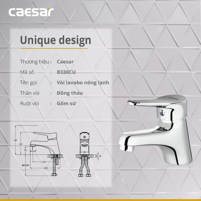 Vòi lavabo CAESAR B330CU nóng lạnh - Ảnh 3
