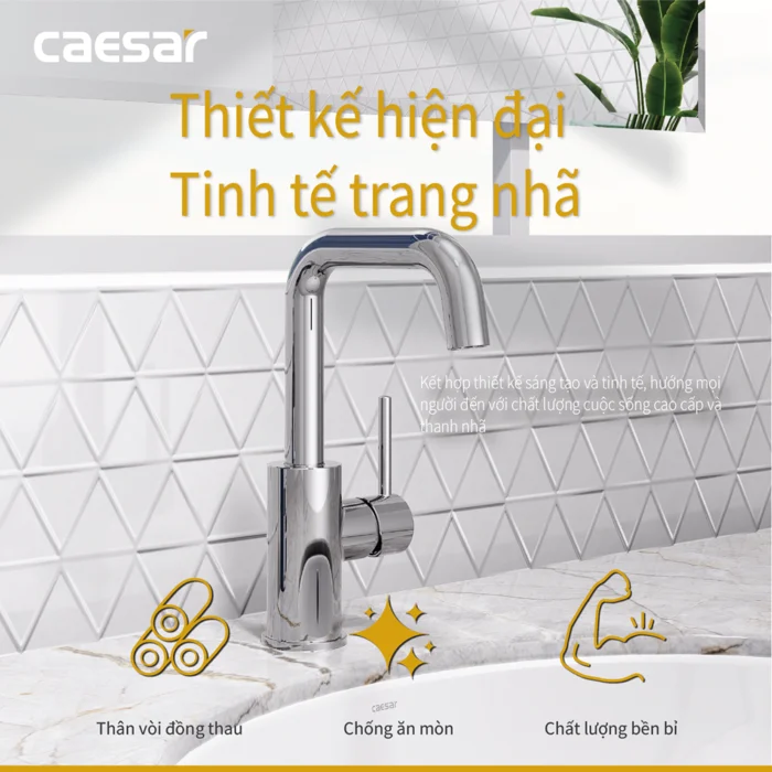 Vòi lavabo CAESAR B520CU cổ cao nóng lạnh - Ảnh 8