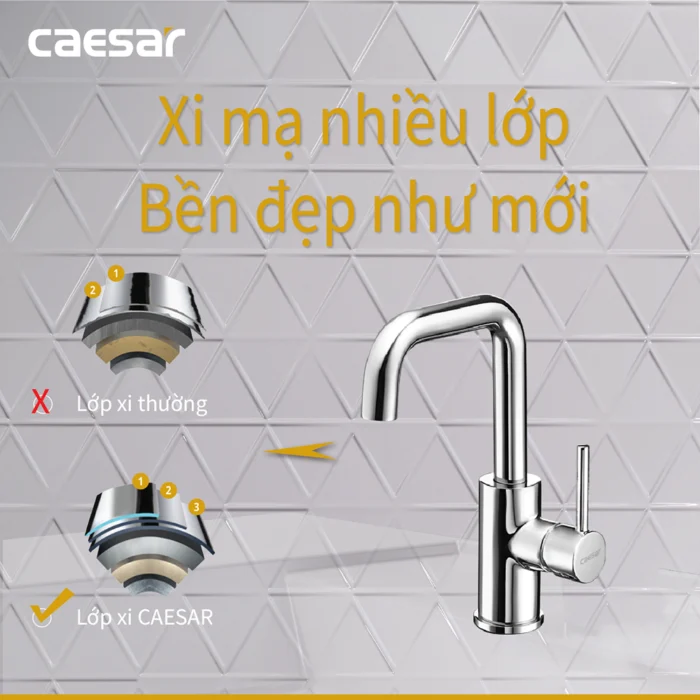 Vòi lavabo CAESAR B520CU cổ cao nóng lạnh - Ảnh 7