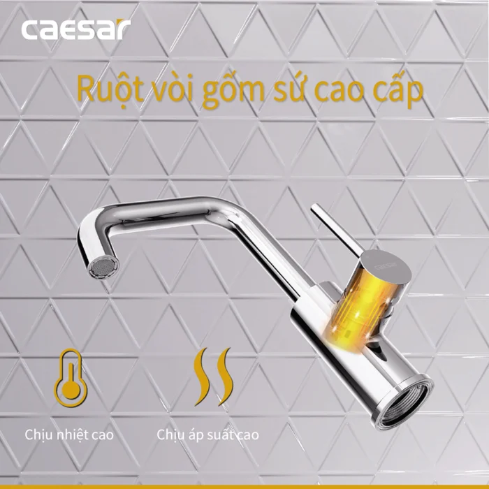 Vòi lavabo CAESAR B520CU cổ cao nóng lạnh - Ảnh 5