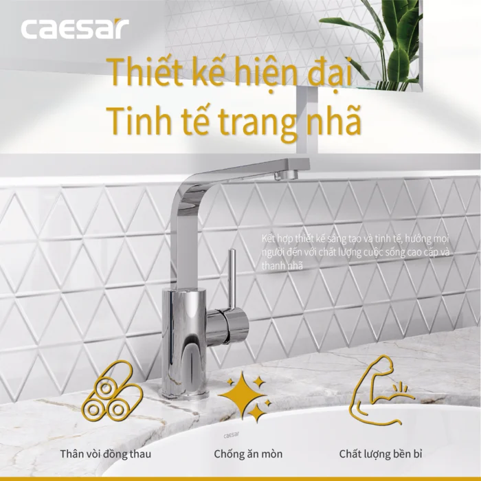 Vòi lavabo CAESAR B750CU cổ cao nóng lạnh - Ảnh 8