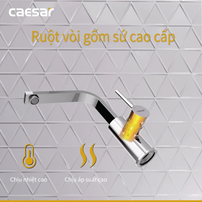 Vòi lavabo CAESAR B750CU cổ cao nóng lạnh - Ảnh 5