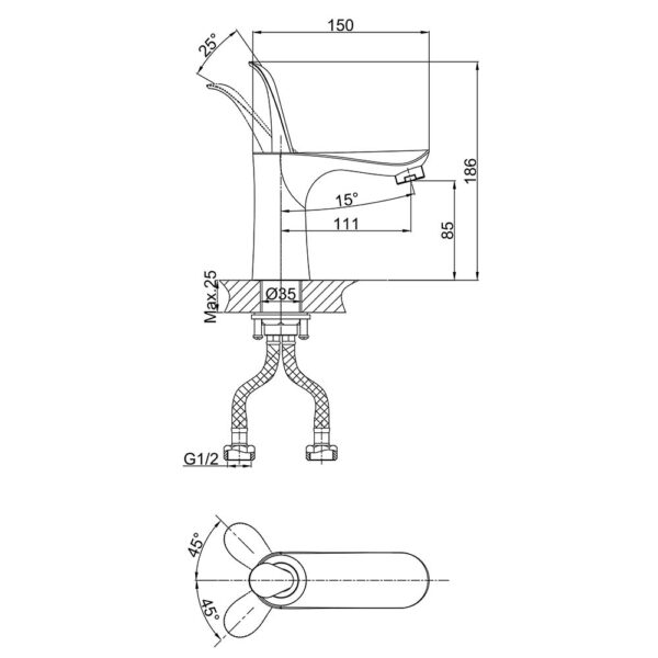 Vòi lavabo D&K DK1032141 nóng lạnh