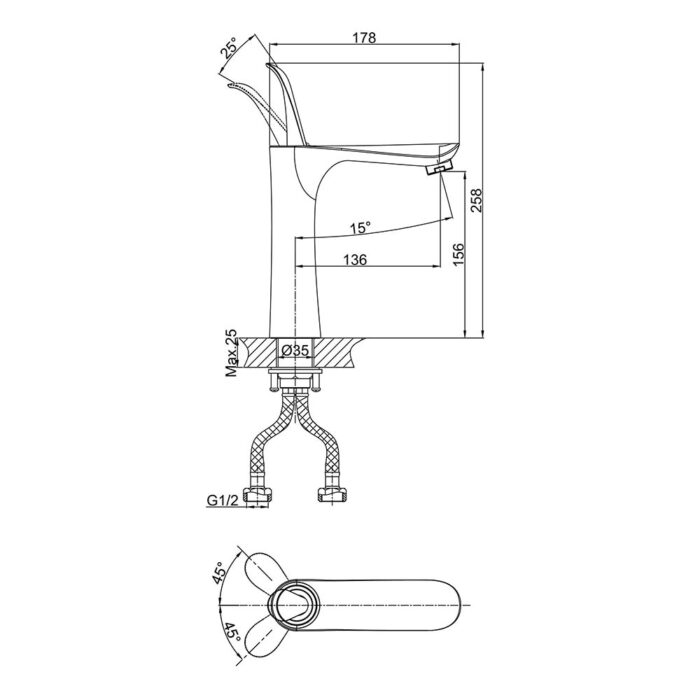 Vòi lavabo D&K DK1032641 nóng lạnh cổ cao