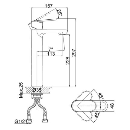 Vòi lavabo D&K DK1252001 nóng lạnh cổ cao