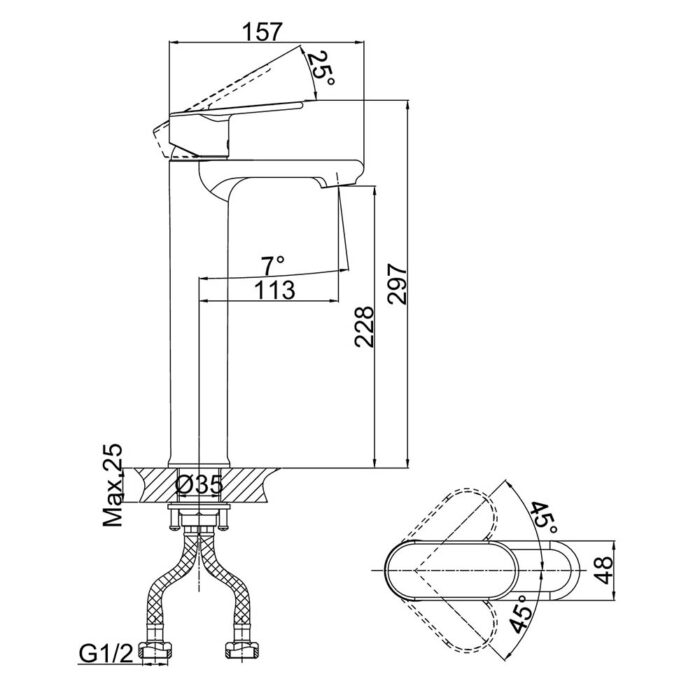 Vòi lavabo D&K DK1252001 nóng lạnh cổ cao
