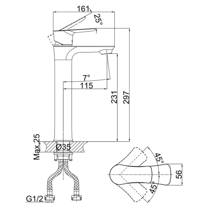 Vòi lavabo D&K DK1272001 nóng lạnh cổ cao
