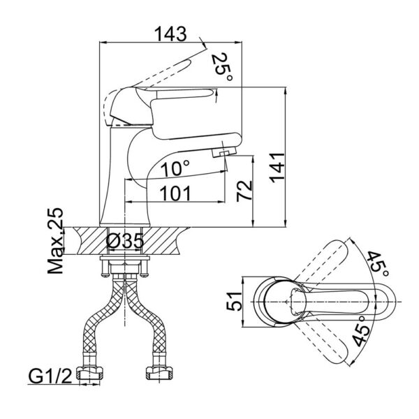 Vòi lavabo D&K DK1342141 nóng lạnh