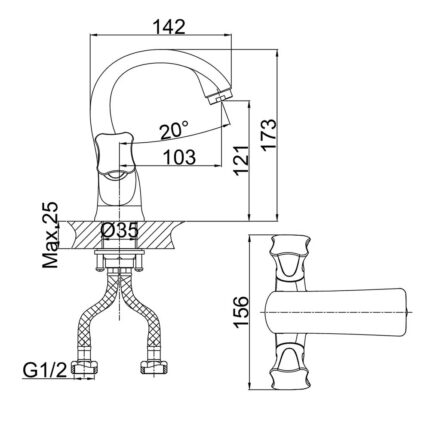 Vòi lavabo D&K DK1382101 nóng lạnh