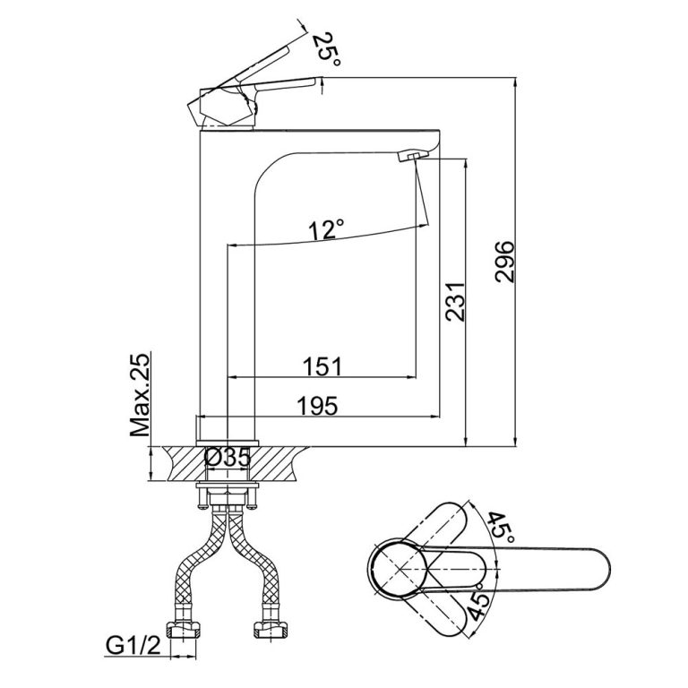 Vòi lavabo D&K DK1392001 nóng lạnh cổ cao (11)