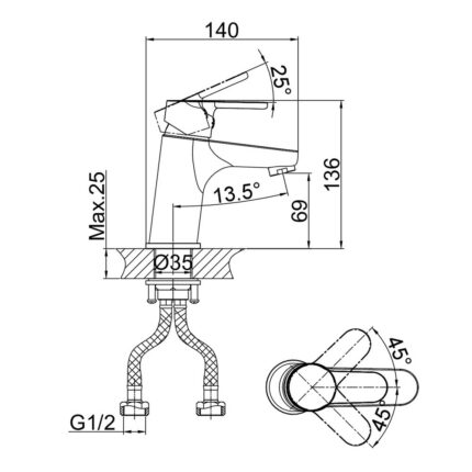 Vòi lavabo D&K DK1392101 nóng lạnh