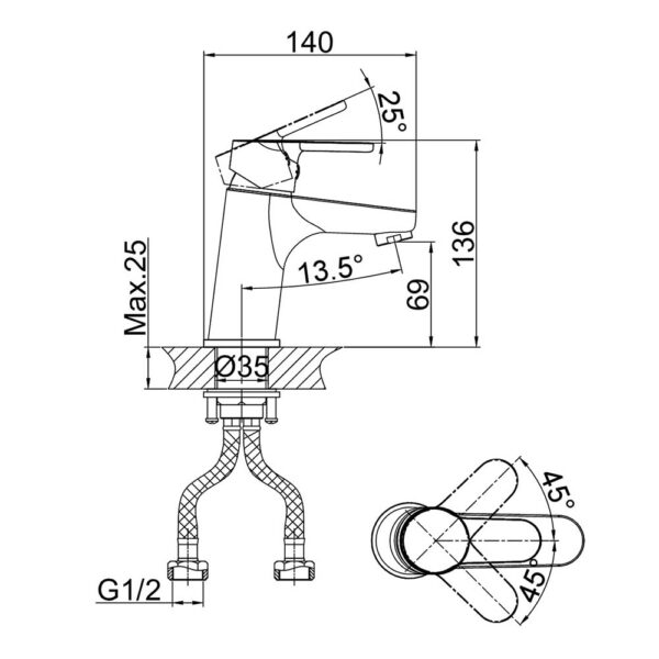 Vòi lavabo D&K DK1392101 nóng lạnh