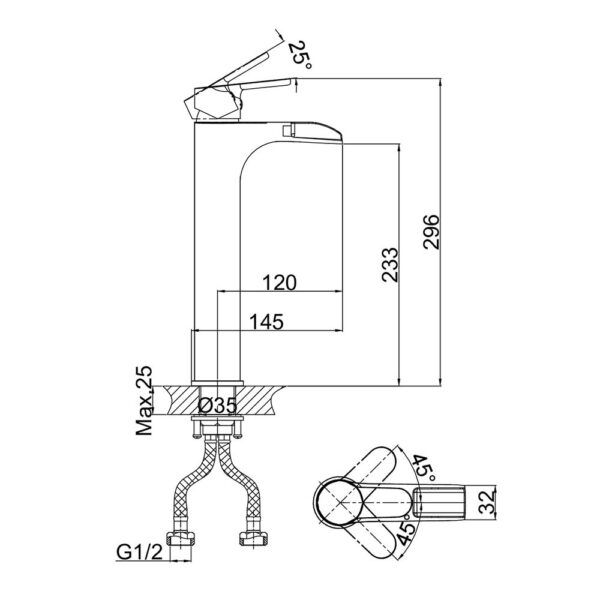 Vòi lavabo D&K DK1392701 nóng lạnh cổ cao