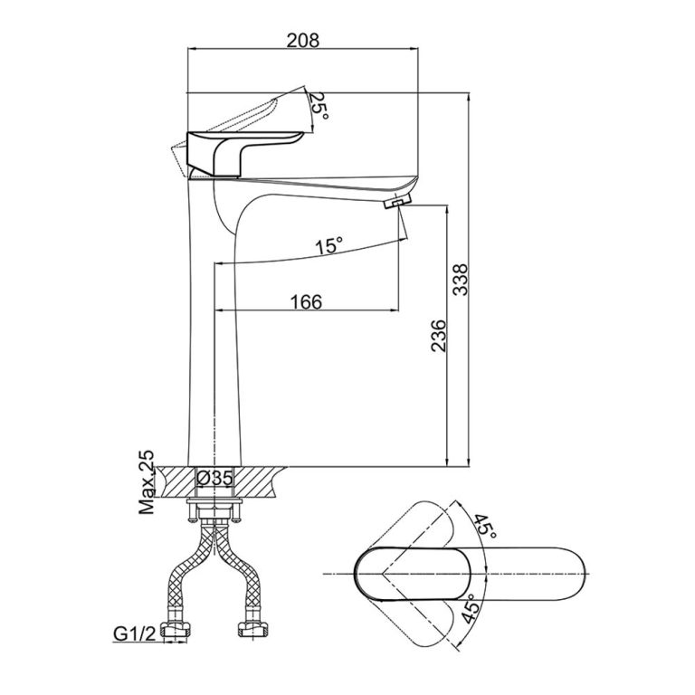 Vòi lavabo D&K DK900320 nóng lạnh cổ cao