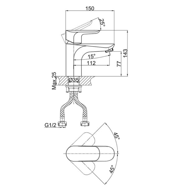 Vòi lavabo D&K DK900321 nóng lạnh