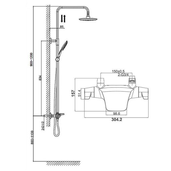 Vòi sen cây D&K DK2143741B14 nhiệt độ