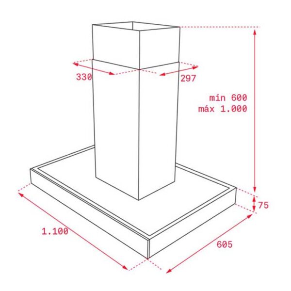 bản vẽ kỹ thuật Máy hút mùi TEKA DPL ISLAND 1185 STRUCTURE chữ t (3)