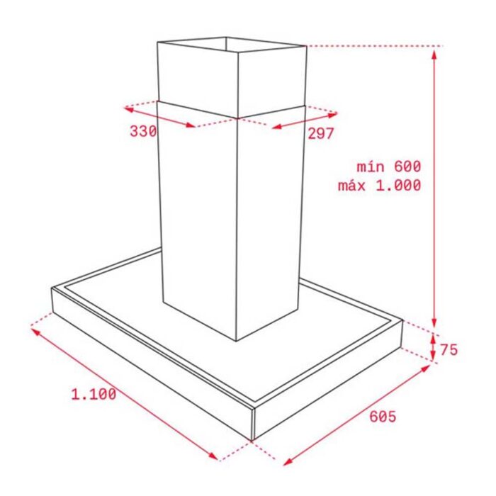 bản vẽ kỹ thuật Máy hút mùi TEKA DPL ISLAND 1185 STRUCTURE chữ t (3)