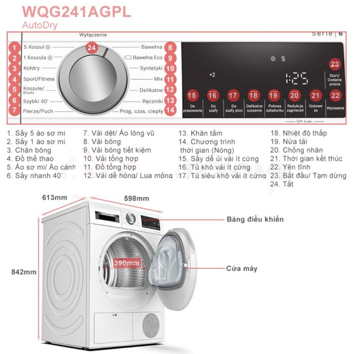 Máy sấy quần áo BOSCH WQG241AGPL 9kg serie 6 - Ảnh 3