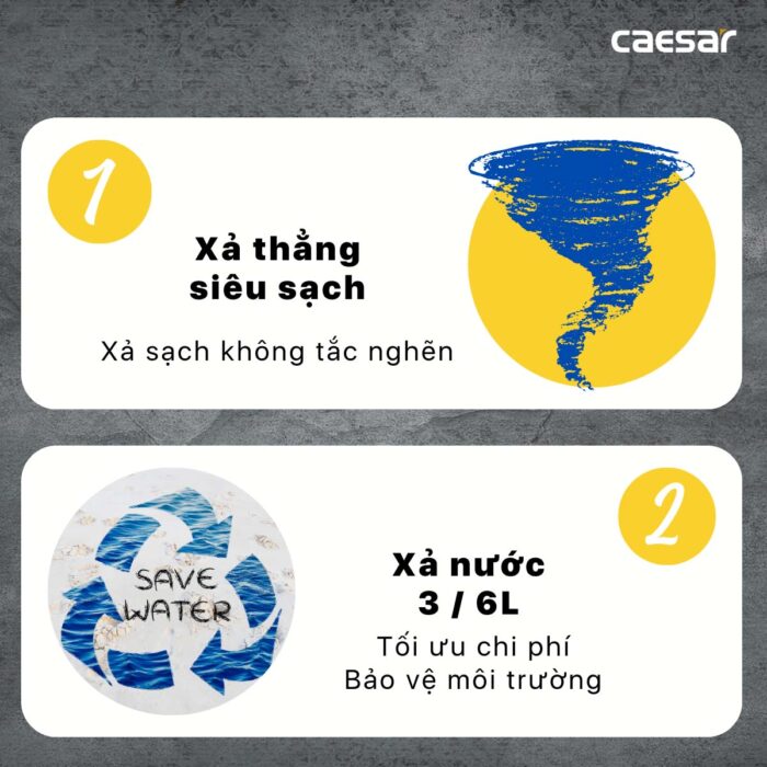 Bồn cầu 2 khối CAESAR CDS1338 nắp êm MS220 - Ảnh 5