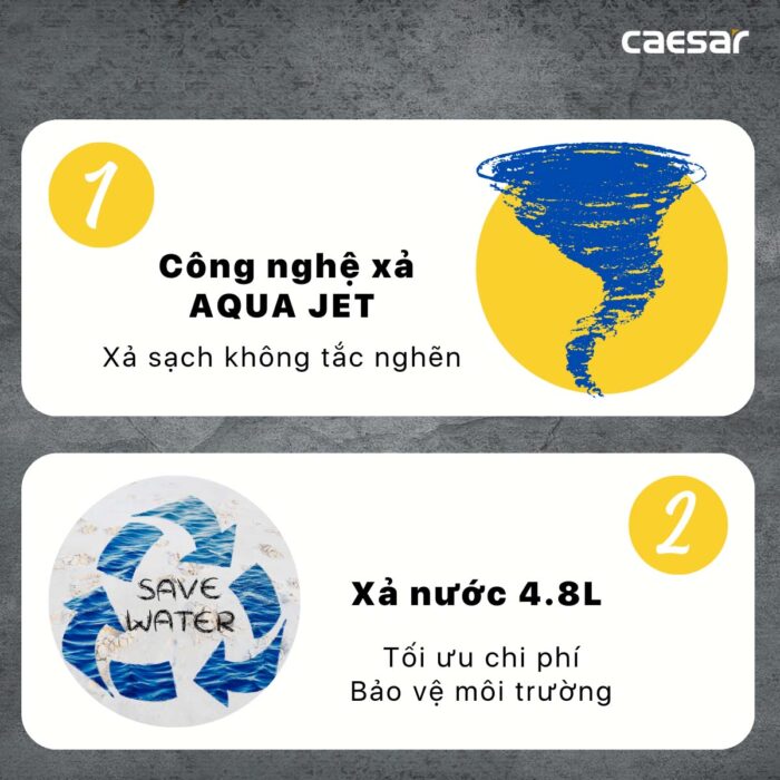 Bồn cầu 2 khối CAESAR CT1325 nắp thường M220 - Ảnh 8