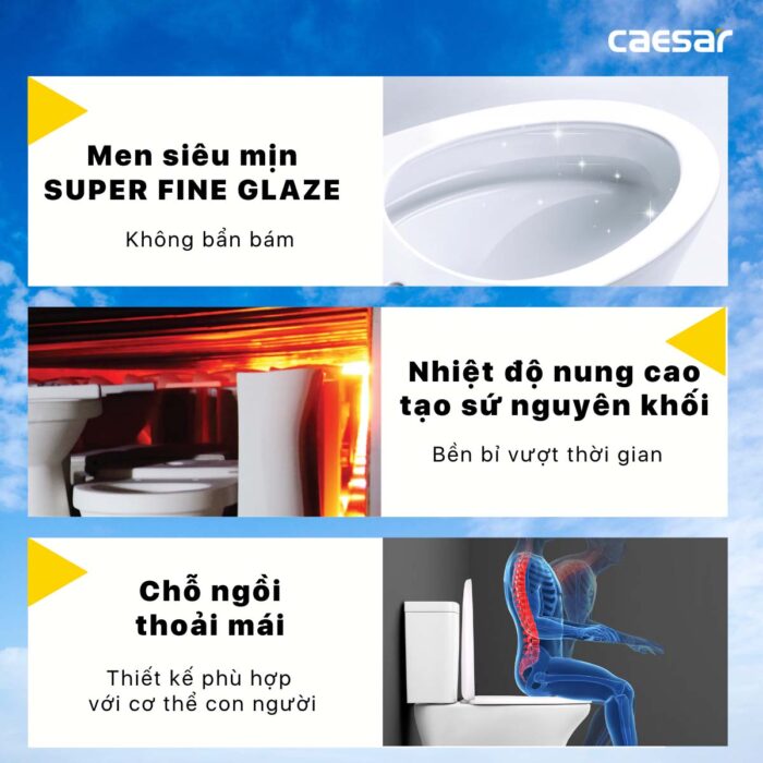 Bồn cầu 2 khối CAESAR CD1341 nắp êm M232 - Ảnh 4
