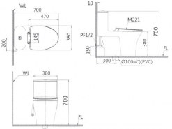 CAESAR CD1395 - Bồn cầu 1 khối nắp êm M221