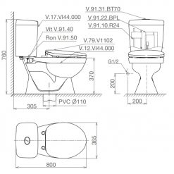 VIGLACERA VI44 - Bồn cầu 2 khối nắp êm V116