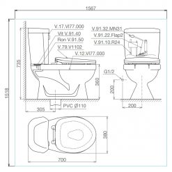 VIGLACERA VI77 - Bồn cầu 2 khối nắp êm V116 1 VIGLACERA VI77 - Bồn cầu 2 khối nắp êm V116