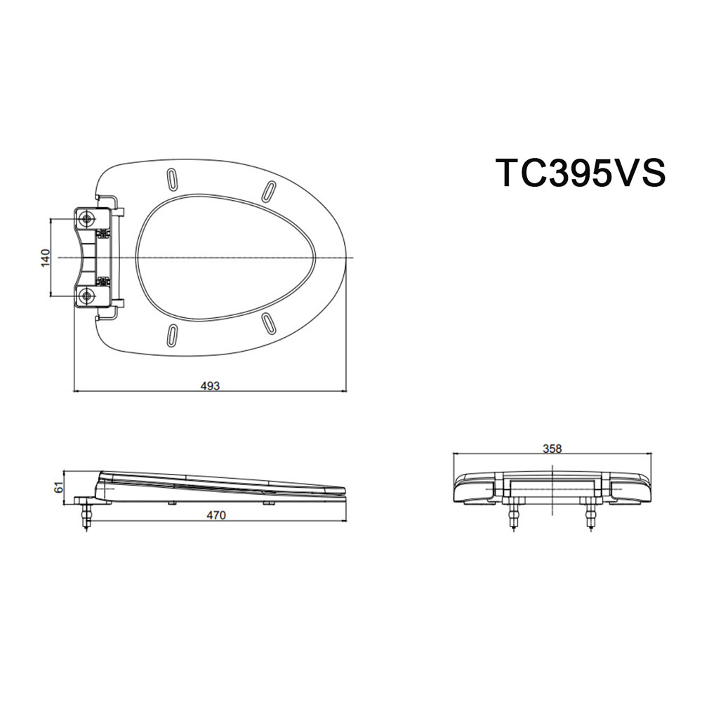 Bản vẽ kĩ thuật nắp bồn cầu TOTO TC395VS (T10) rơi êm