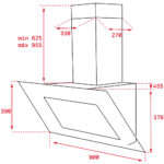 Bản vẽ kích thước Máy hút mùi TEKA DLV 985 STEAM GREY 90cm kính vát