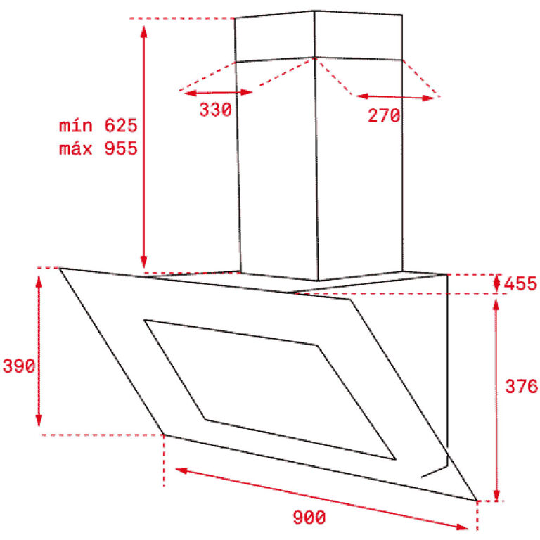 Bản vẽ kích thước Máy hút mùi TEKA DLV 985 STEAM GREY 90cm kính vát