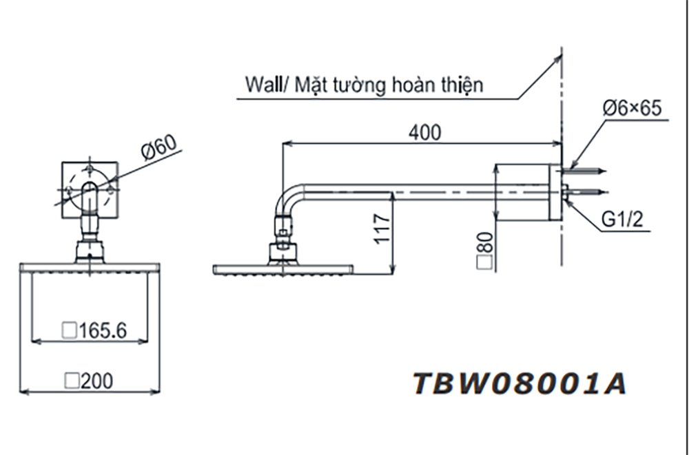 Bản vẽ kỹ thuật Bát sen âm tường TOTO TBW08001A gắn tường