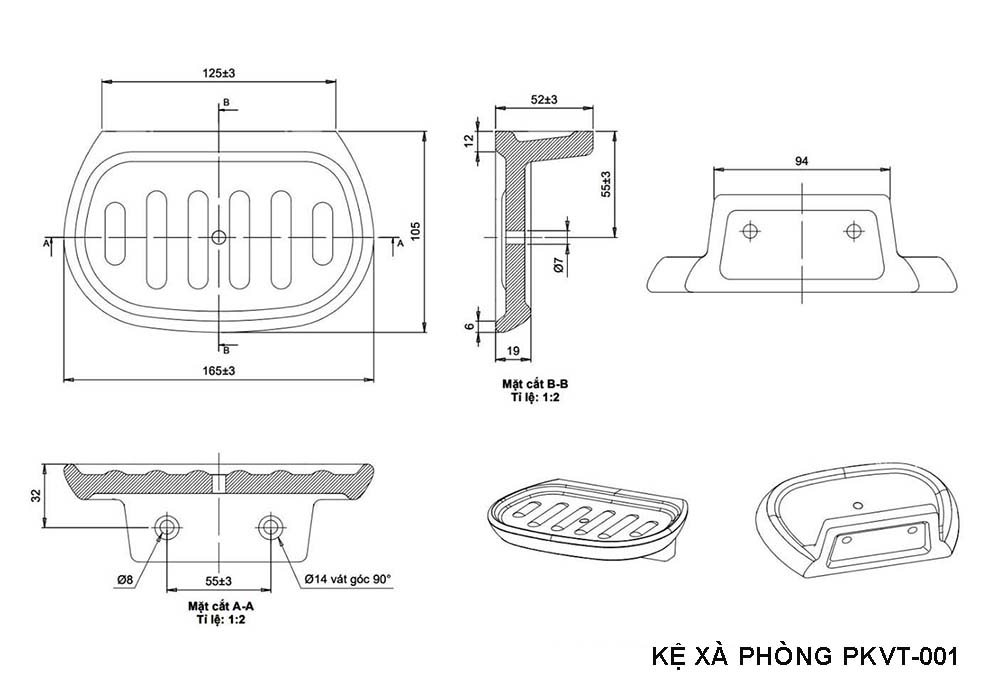 Bản vẽ kỹ thuật Kệ xà phòng Bộ phụ kiện nhà tắm VIGLACERA PKVT-001