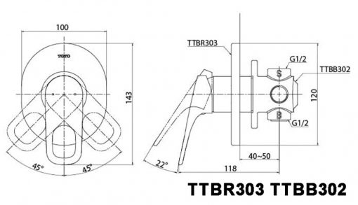 TOTO TTBR303 TTBB302 - Van gật gù sen âm tường REI-R nóng lạnh