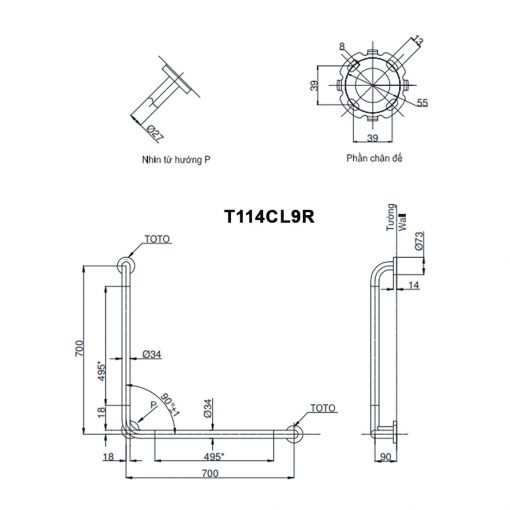 TOTO T114CL9R#NW1 T110D3R(X3) - Thanh vịn gắn tường