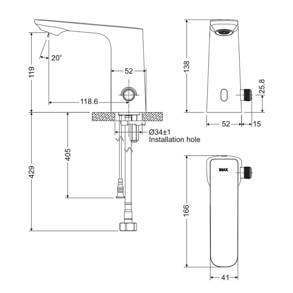 Bản vẽ kỹ thuật Vòi lavabo INAX AMV-91K cảm ứng điện nóng lạnh