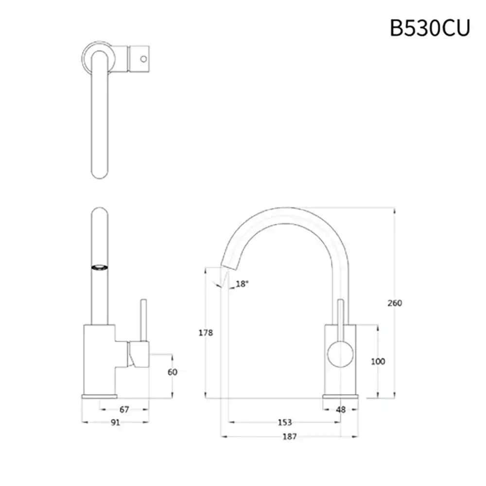 Bản vẽ kỹ thuật Vòi lavabo CAESAR B530CU cổ cao nóng lạnh
