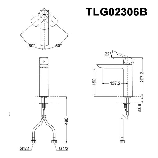 TOTO TLG02306B - Vòi lavabo cổ cao nóng lạnh GR