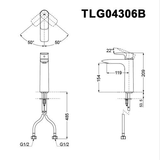 TOTO TLG04306B - Vòi lavabo cổ cao nóng lạnh GA